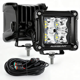 Auxbeam FA Series front view showing beam pattern and durable housing benefit