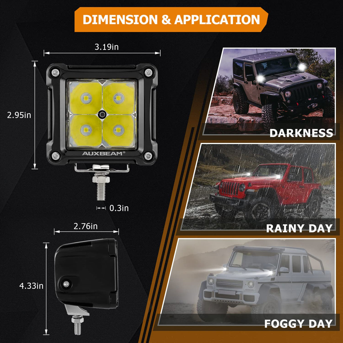 Auxbeam FA Series mounted on jeep showing road visibility and offroad utility