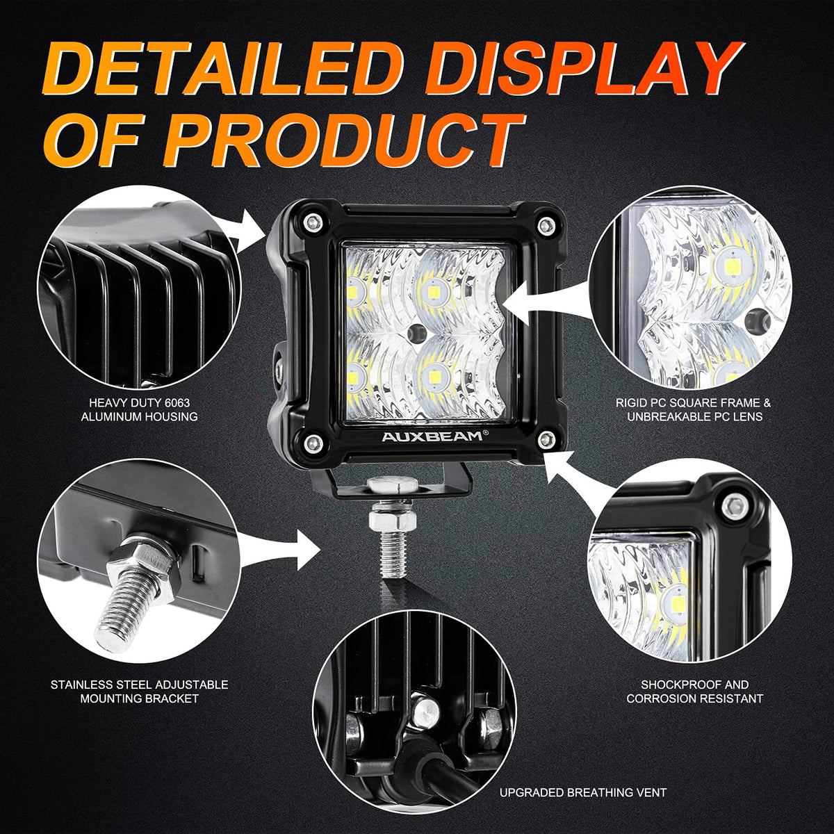 Auxbeam FA Series next to ruler showing compact 3 inch size for easy mounting