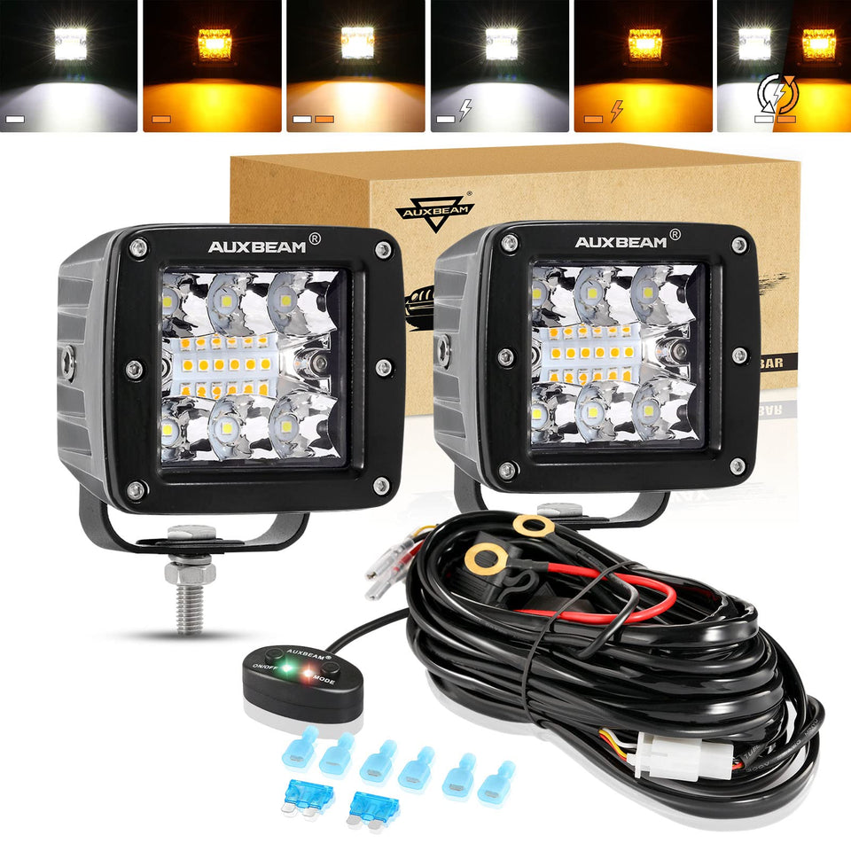Auxbeam front-facing pod cube shows compact durable design and bright output