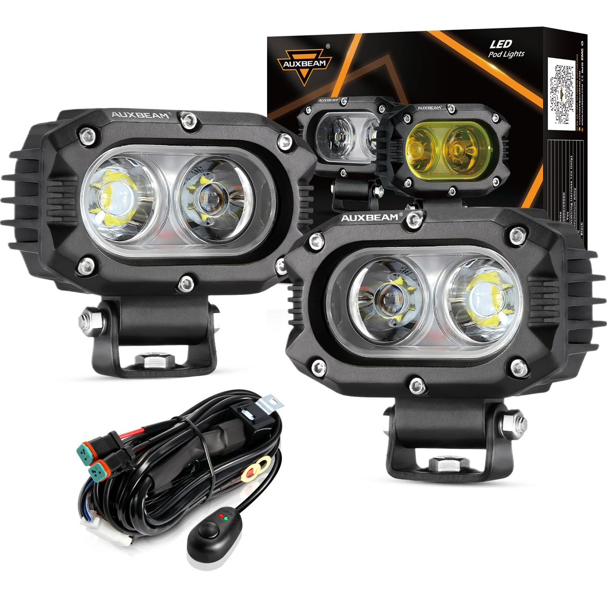 Auxbeam front view of R4 4-inch pod showing compact square housing and easy mount