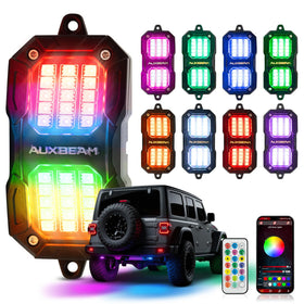 Auxbeam front view of eight rock lights showing full kit benefits