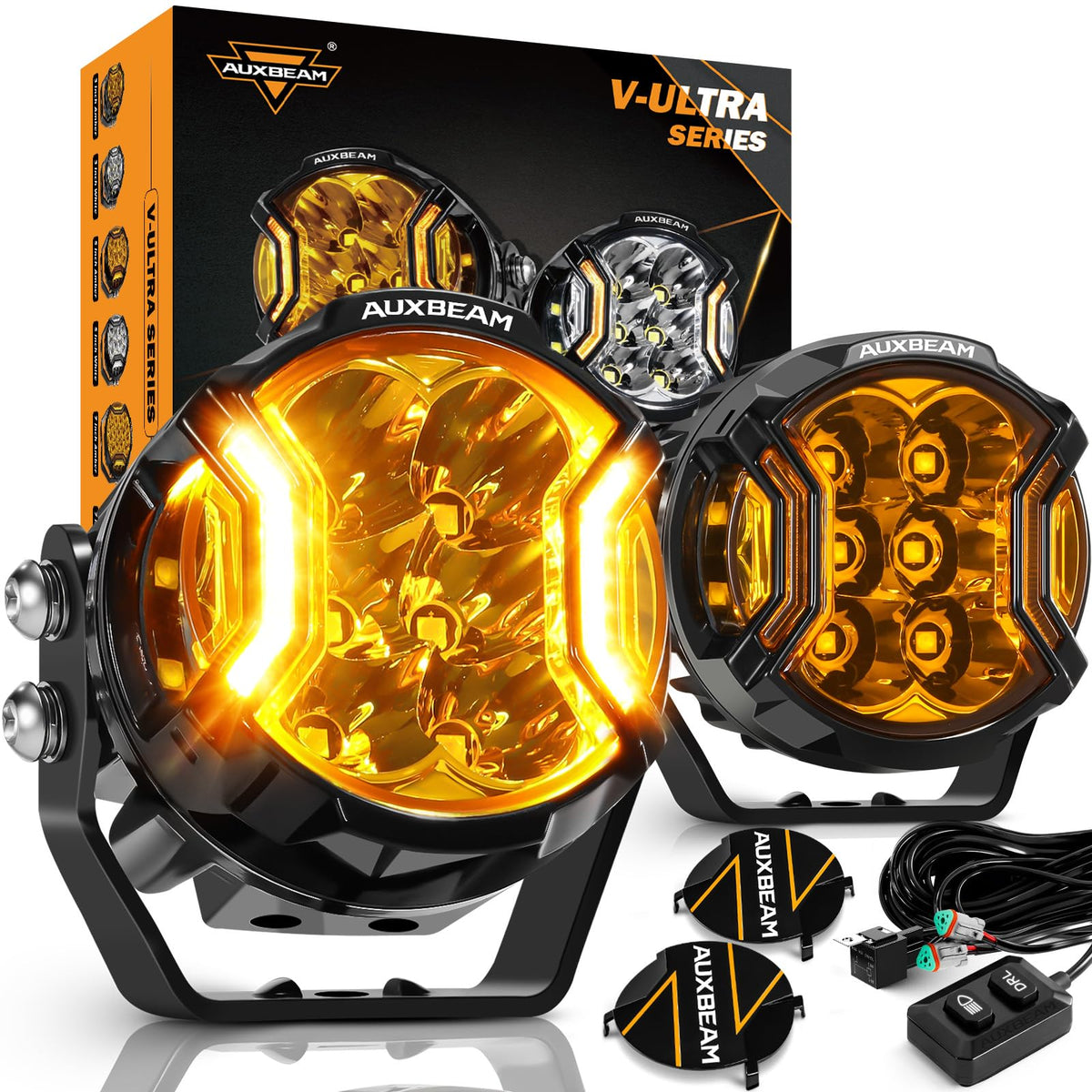 Auxbeam front view of 3-inch pod showing lens and robust housing benefit clear beam