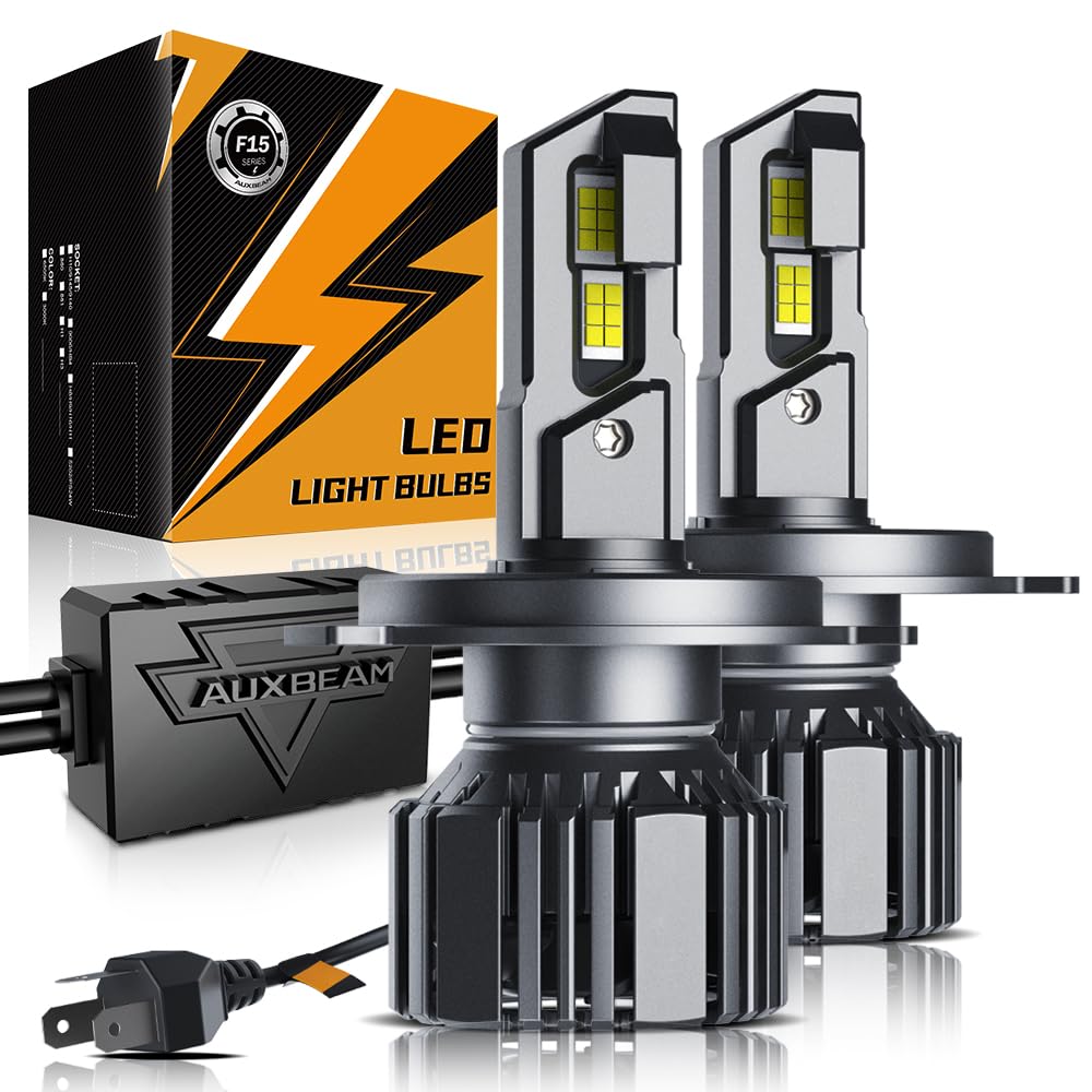 Auxbeam front-facing H4 F15 fog light showing compact design and bright output
