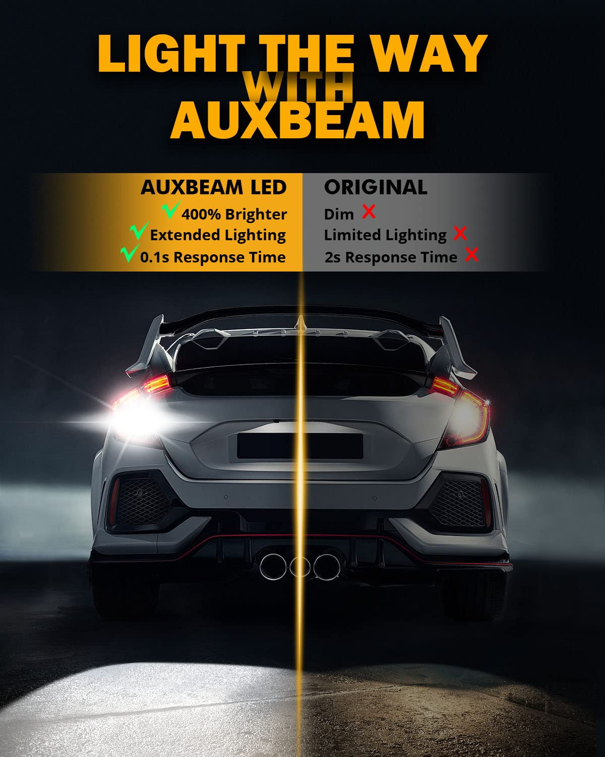 Auxbeam installed in vehicle reverse lamp improving rear visibility
