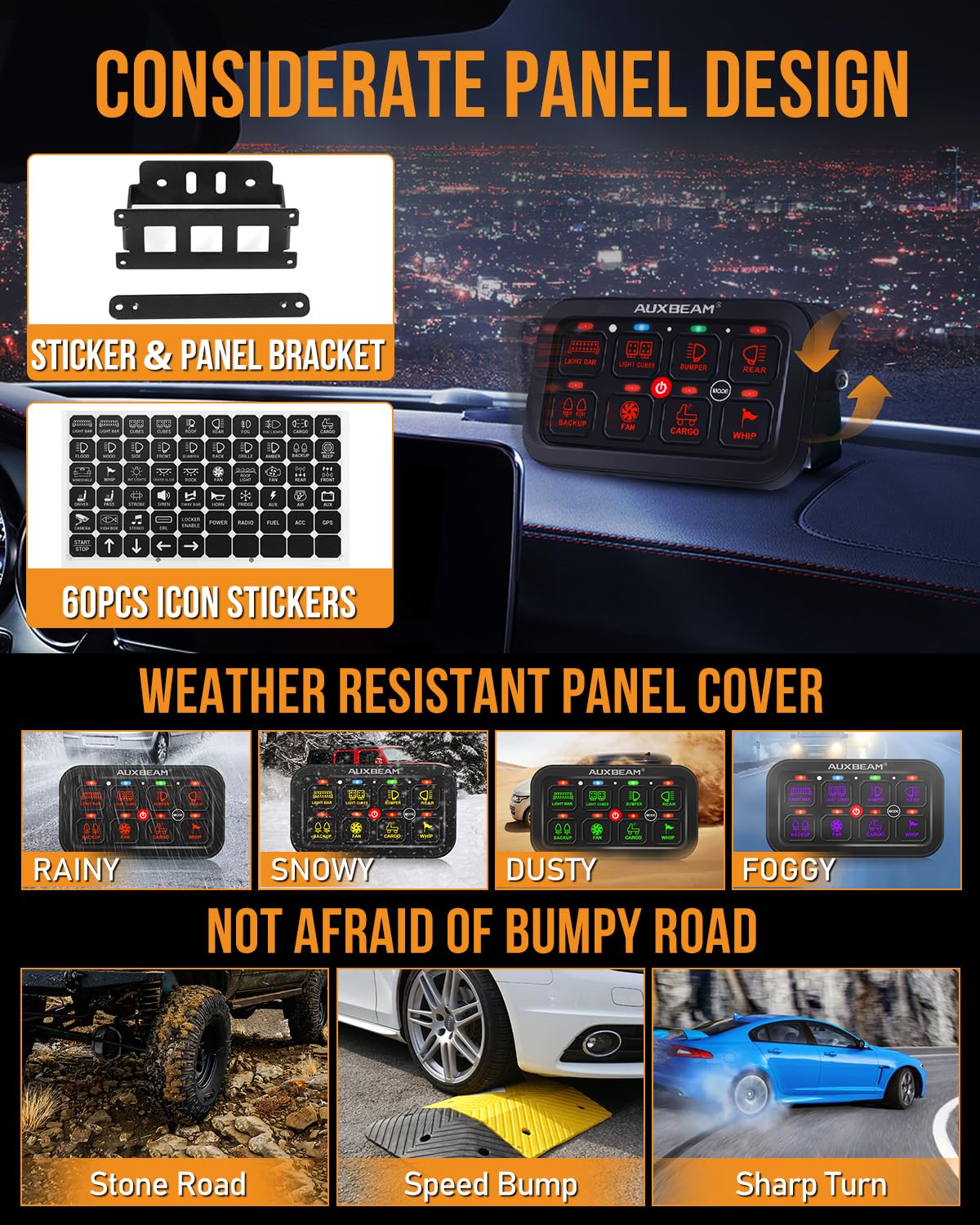 Auxbeam installed in truck dashboard offering neat multi-accessory control