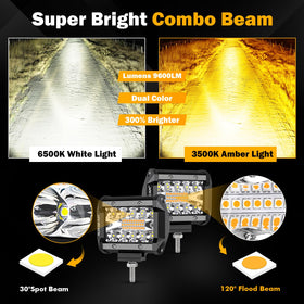 Auxbeam beam pattern at night with spot and flood contrast, improved distance benefit