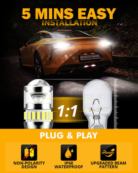 Auxbeam lighting a driveway at night with bright xenon-white clarity