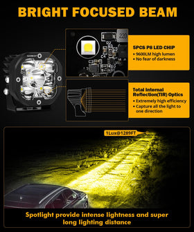 Auxbeam pod mounted on vehicle bumper, demonstrates secure fit and enhanced visibility