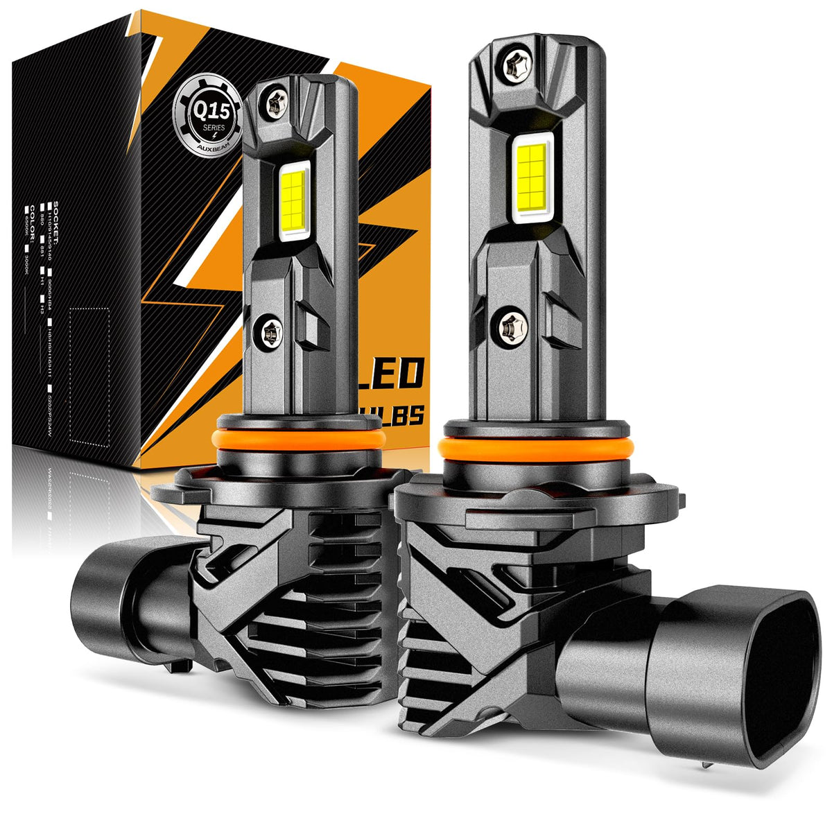 Auxbeam Q15 front view showing compact housing and bright white output