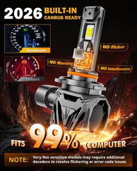 Auxbeam Q40 retail packaging and label showing model info and two-year warranty
