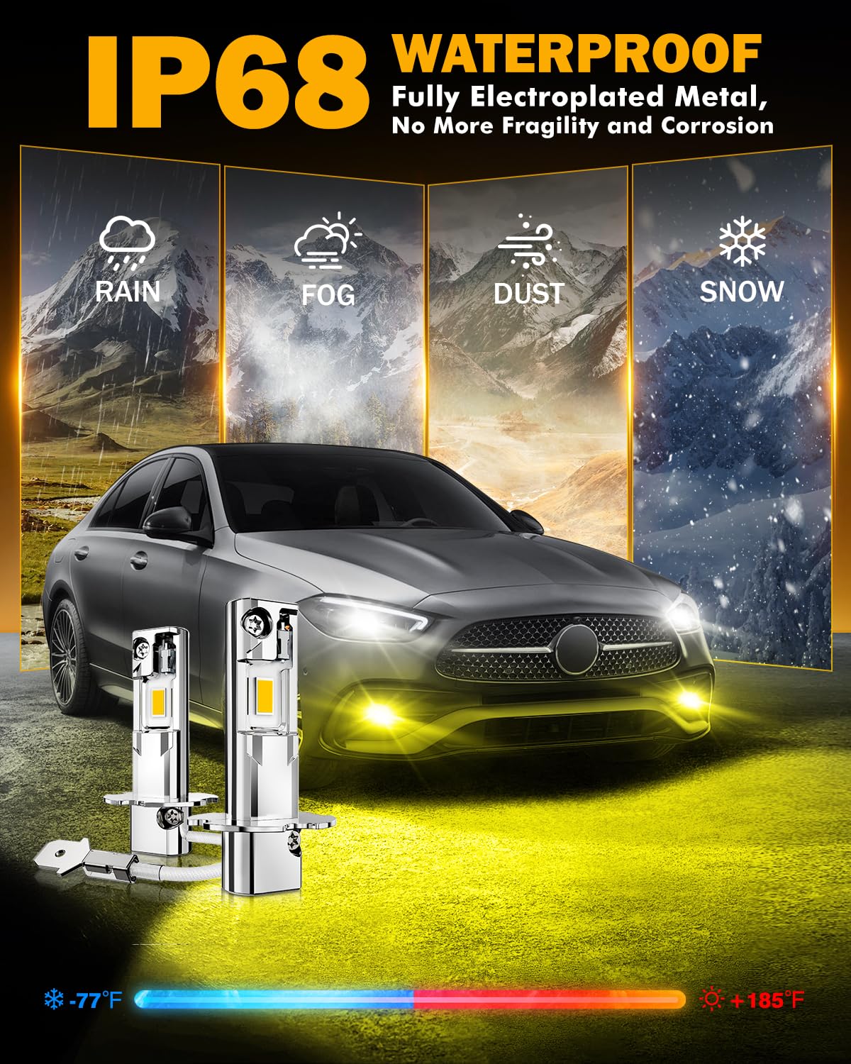 Auxbeam Q6 retail packaging and label showing plug-and-play convenience benefit
