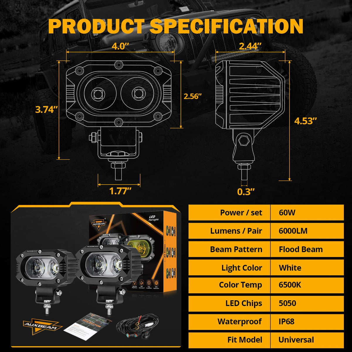 Auxbeam R4 mounted on bumper showing rugged fitment and road visibility