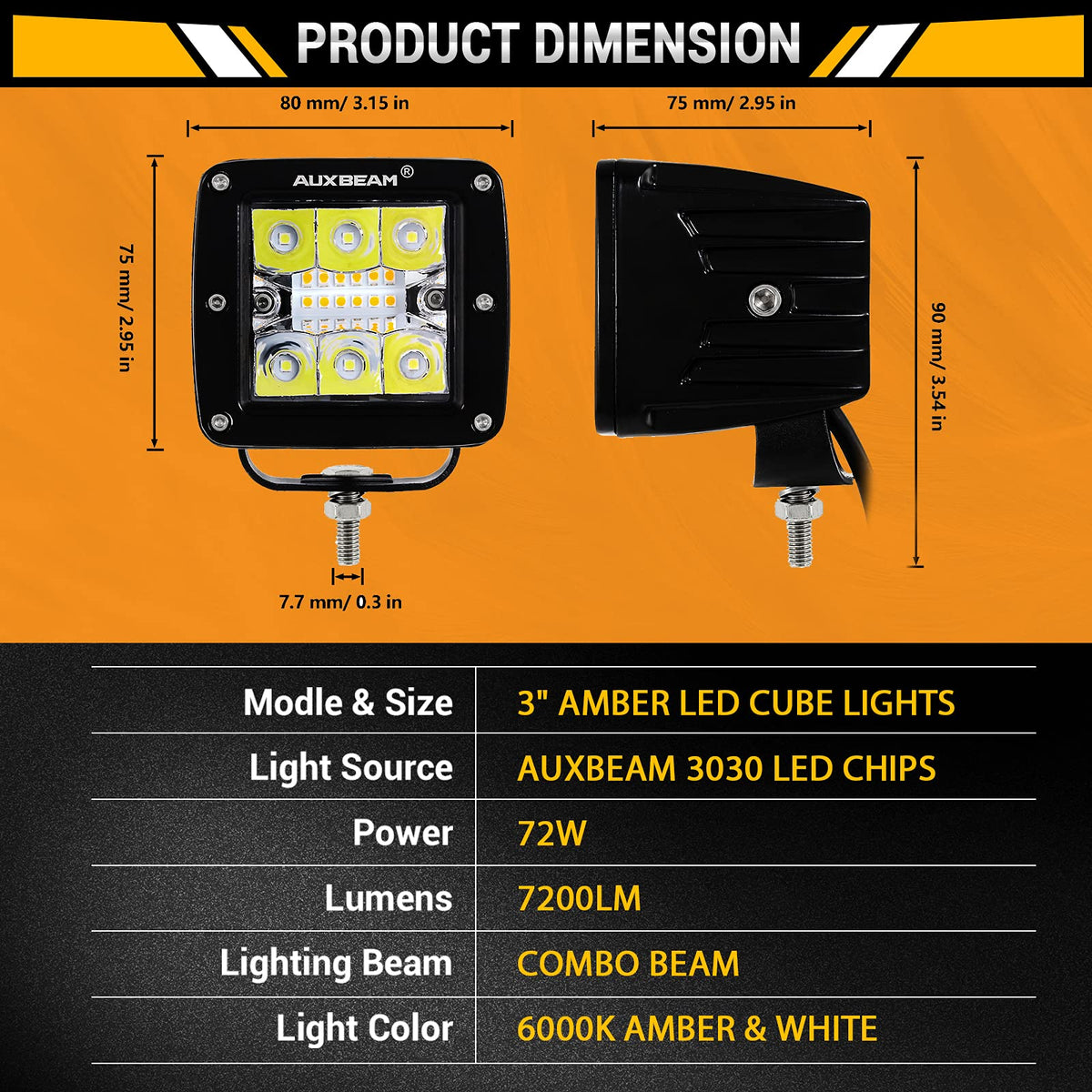Auxbeam side profile fin heatsink highlights efficient cooling for longer life