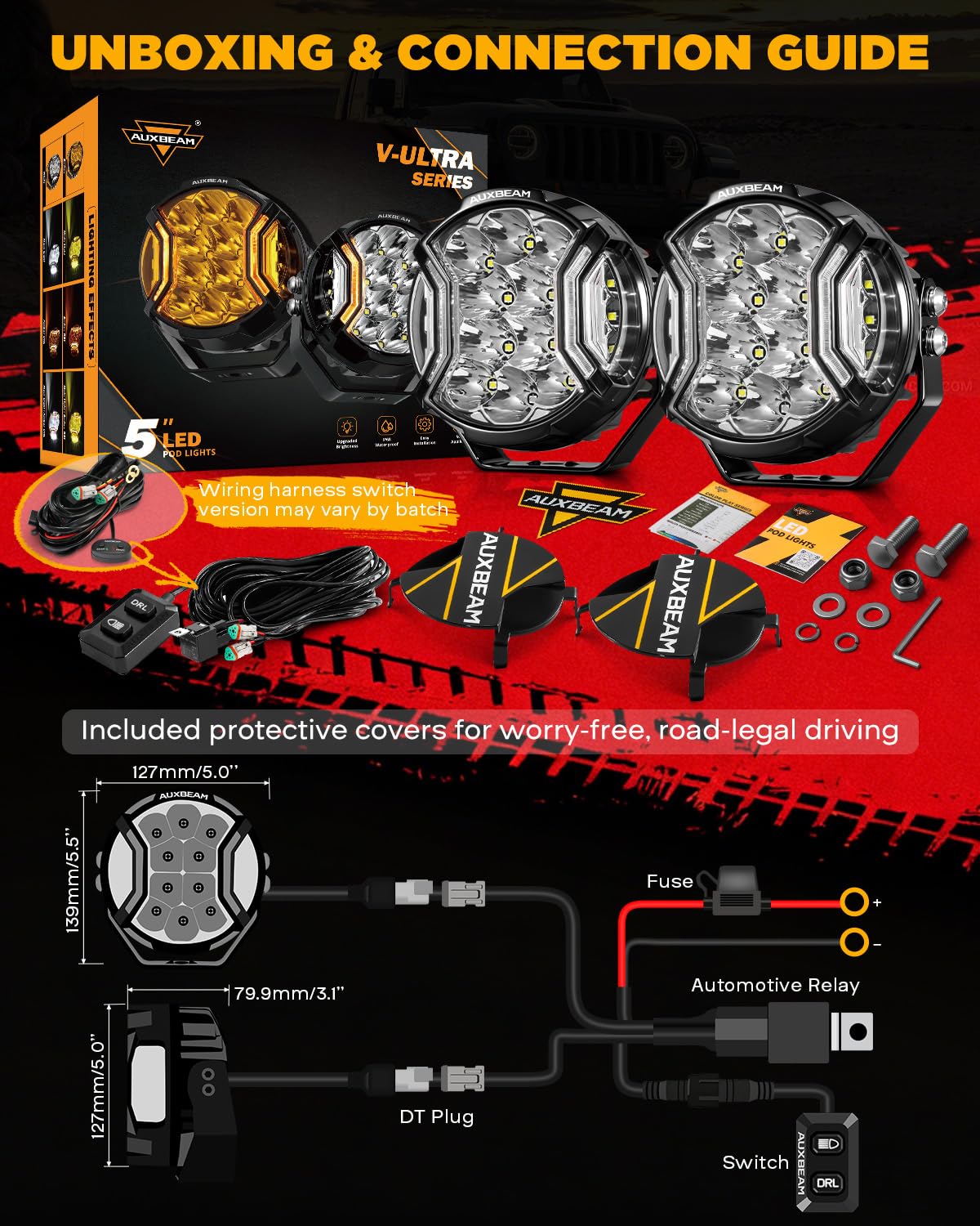 Auxbeam size comparison in hand showing 5-inch compact scale and portability