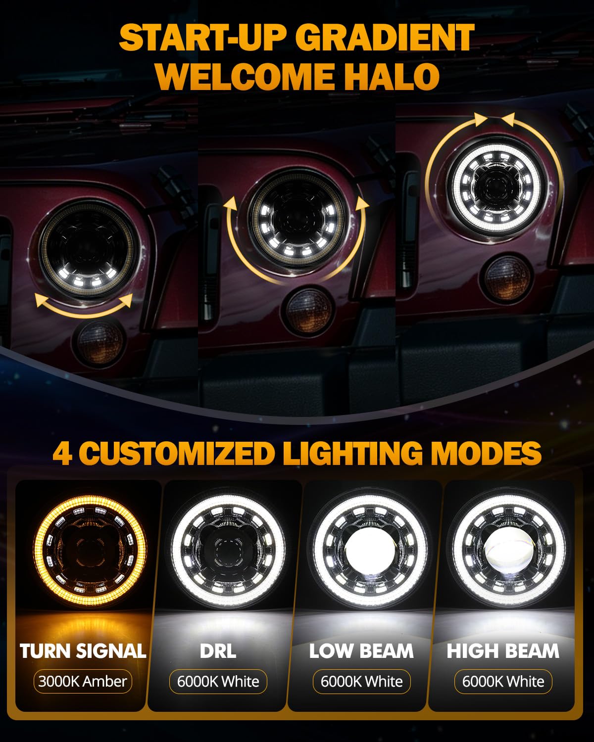 Auxbeam startup halo illuminating with gradient welcome effect for premium appearance benefit