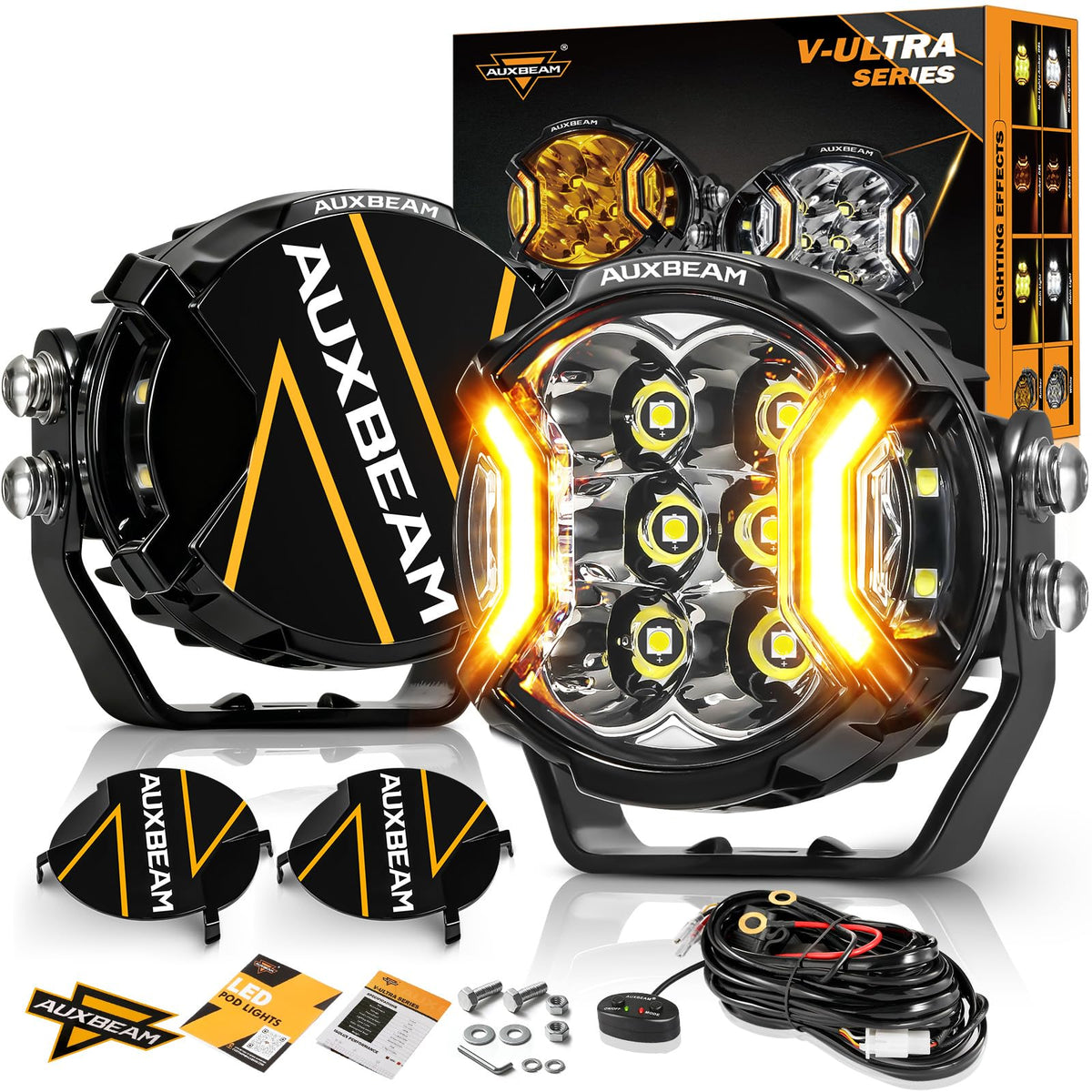 Auxbeam front view of 3-inch pod light showing compact durable housing and bright output