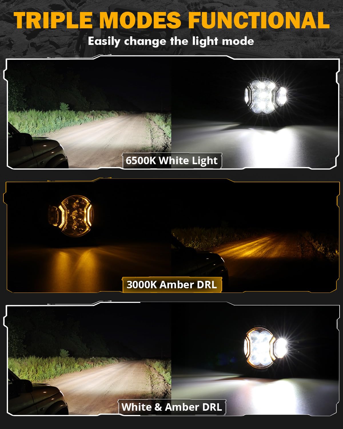 Auxbeam side LEDs visible showing 270-degree coverage for wider peripheral visibility