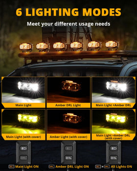 Auxbeam amber DRL close-up showing reduced glare and improved contrast in fog
