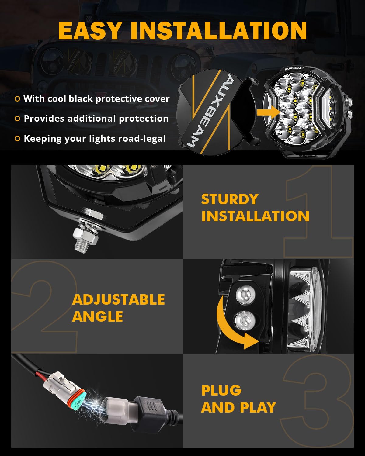 Auxbeam wiring harness DT plug image demonstrating easy electrical connection