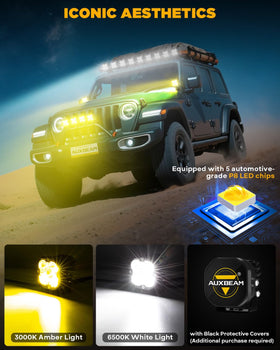 Auxbeam XP-Ultra amber cover installed demonstrating enhanced visibility