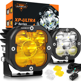 Auxbeam XP-Ultra front view showing cube pod and focused beam benefit