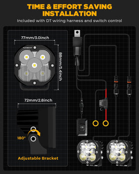 Auxbeam XP-Ultra DT wiring harness and connectors for easy installation