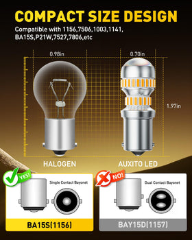 AUXITO 1156 amber electroplated housing close detail for better heat dissipation benefit
