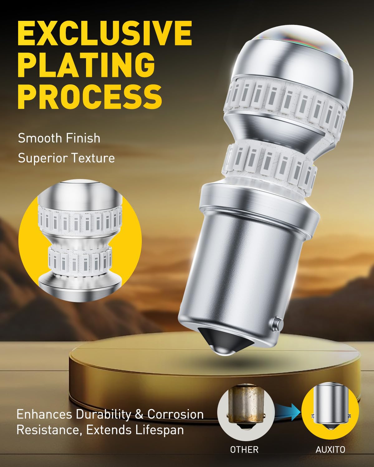 AUXITO 1156 electroplated housing close-up improving heat dispersion