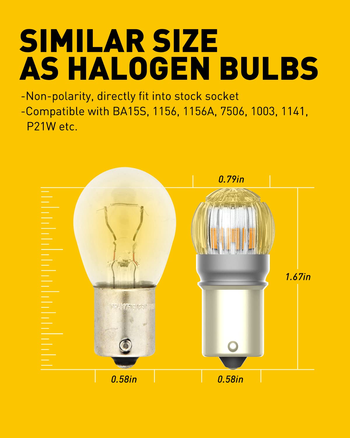 AUXITO lens fill comparison showing fuller amber light in lens