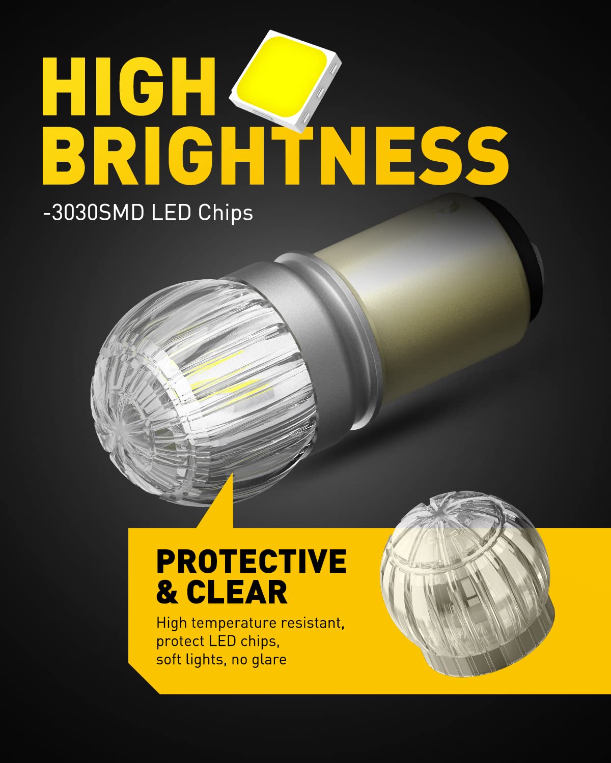 AUXITO close-up of 3030 SMD LED chips for brighter, consistent light output