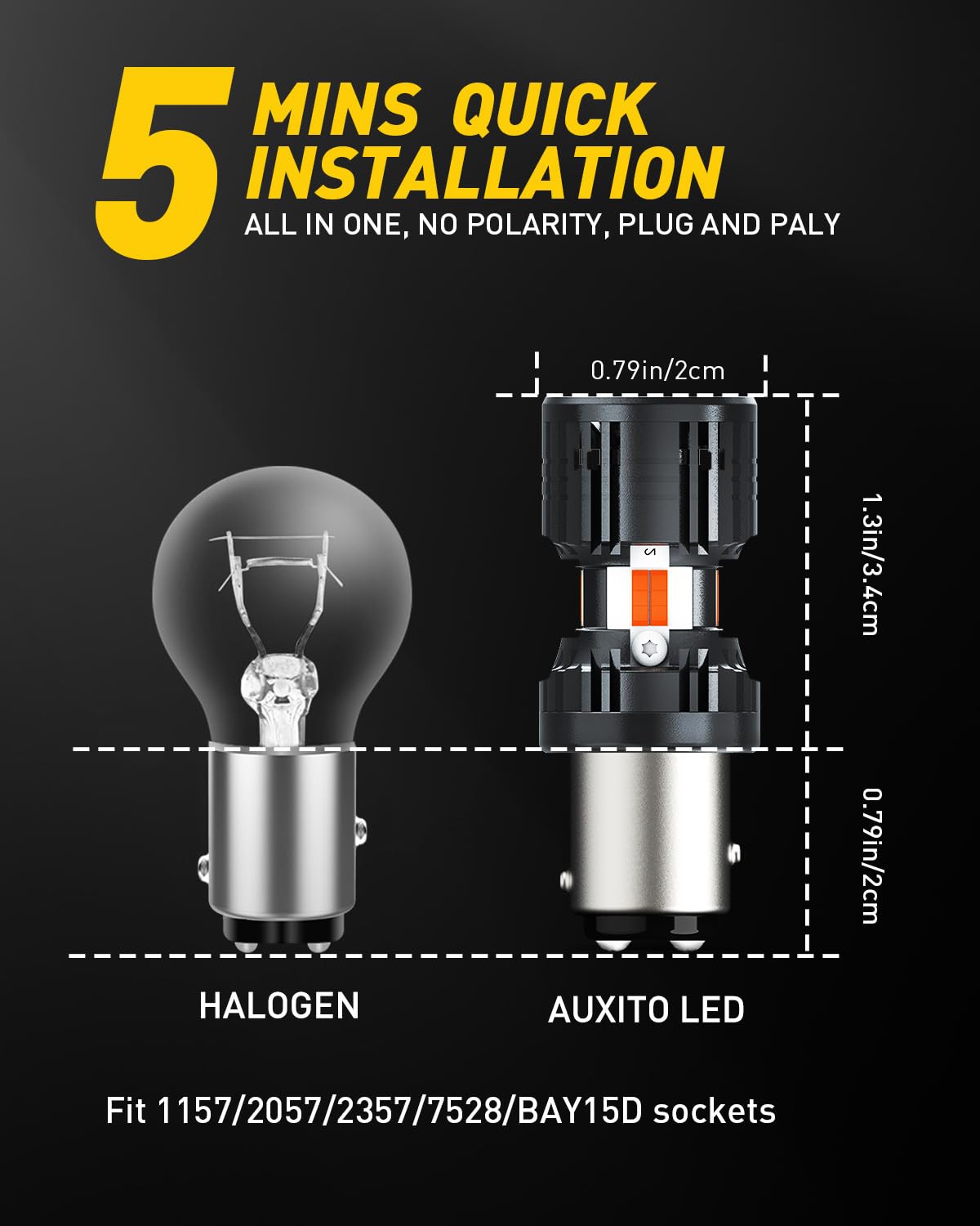 AUXITO bulb in rear turn signal at night showing clear amber signaling