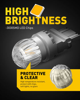 AUXITO 3157 bulb side profile highlighting aluminum body and heat fins for reliability
