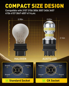 AUXITO 3157 electroplated housing close-up for heat resistance benefit