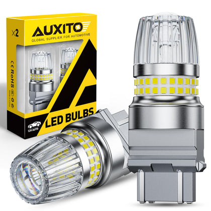 AUXITO 3157 front view pack of 2 showing bright replacement bulbs, improved visibility