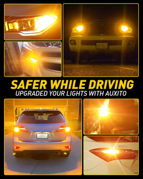 AUXITO bulb installed in front turn signal demonstrating clear amber flash