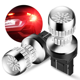 AUXITO front view of two 7443 LED strobe bulbs showing fit and shape for easy replacement