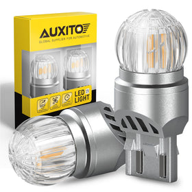 AUXITO 7443 front view showing bulb shape and amber lens for cleaner appearance