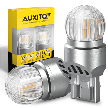 AUXITO 7443 front view showing bulb shape and amber lens for cleaner appearance