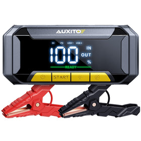 AUXITO 8000A front view showing compact jump starter and ports for fast charging benefit