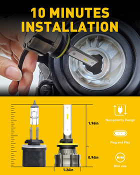 AUXITO 880 size comparison with halogen bulb illustrating compact, compatible dimensions