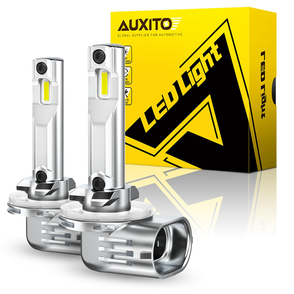 AUXITO front view of two 881 LED bulbs showing plug-and-play design benefit