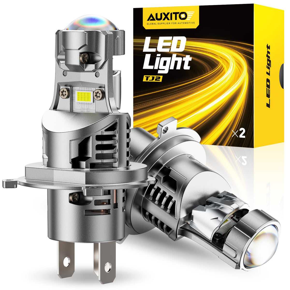 AUXITO 9003 front view showing bulb shape and plug-and-play benefit