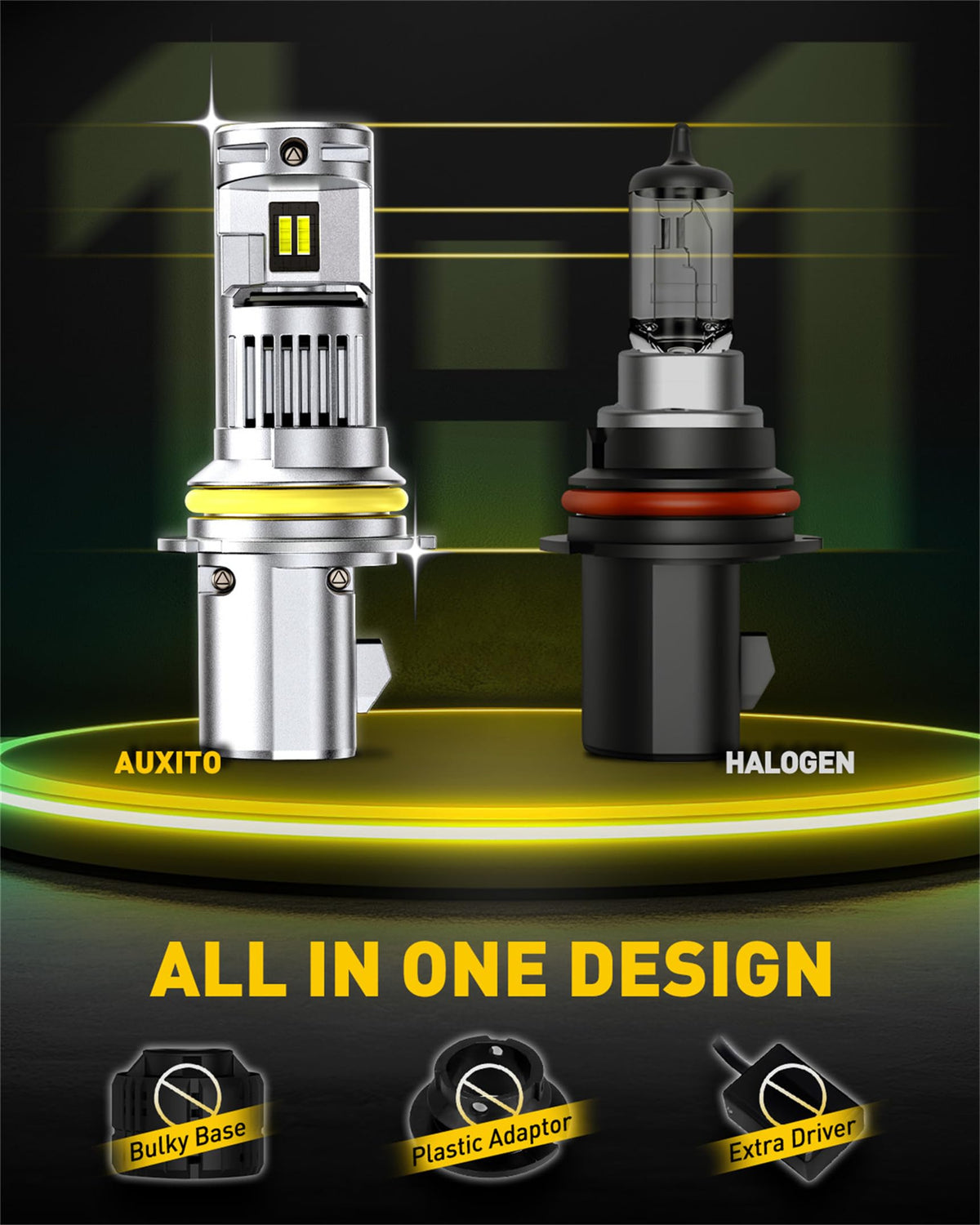 AUXITO plug-and-play connector view showing direct fit to factory wiring harness