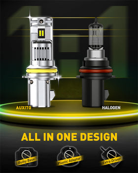 AUXITO plug-and-play connector view showing direct fit to factory wiring harness