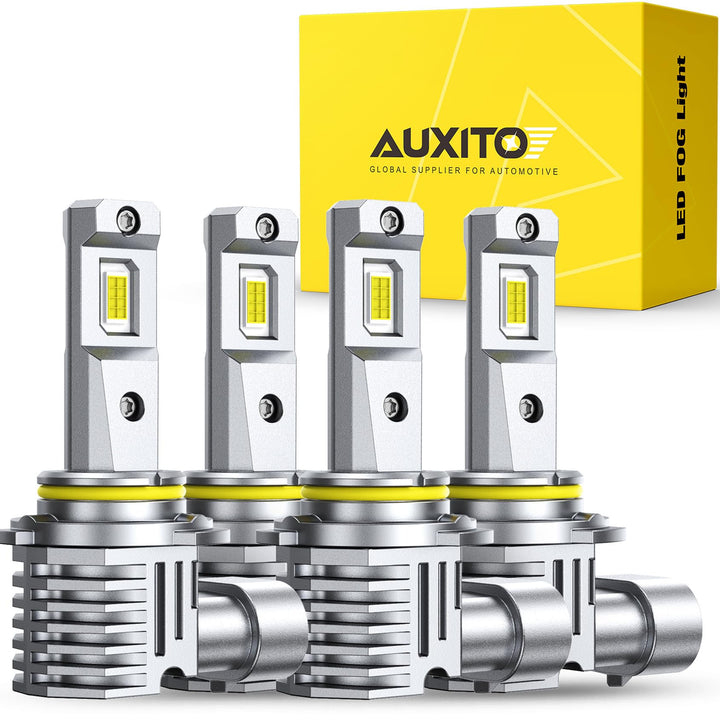 AUXITO front packaging showing compact 9005/9006 LED bulbs and pack benefits