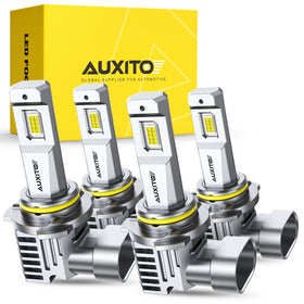 AUXITO front view pack of 4 bulbs showing compact design and brighter lighting benefit