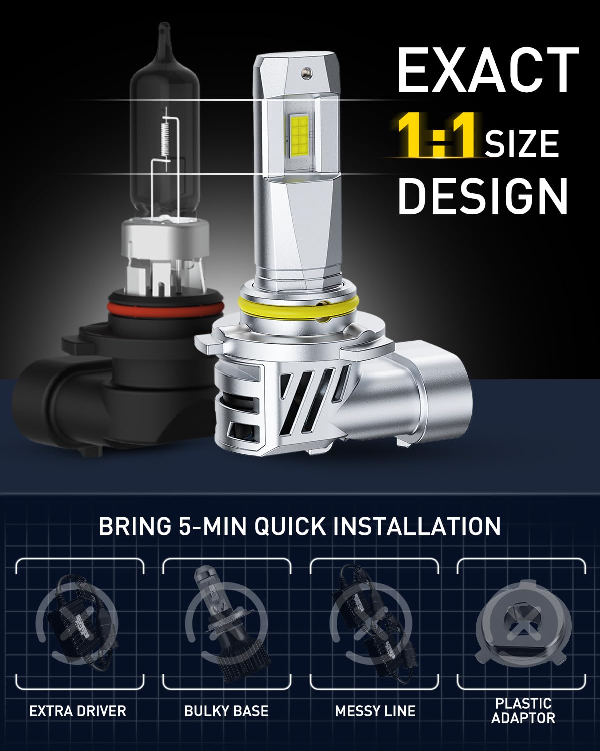 AUXITO 9005 installed in headlight housing showing easy plug-and-play fit and proper alignment