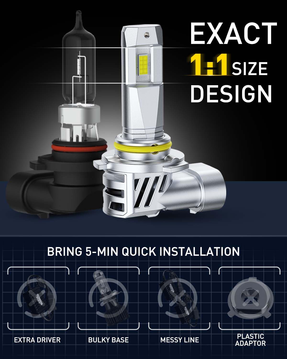 AUXITO next to halogen for size and 1:1 mini halogen comparison