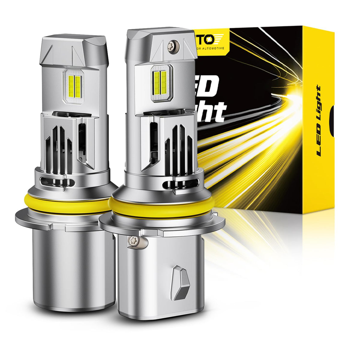 AUXITO 9007 front packaging showing bulbs and benefits
